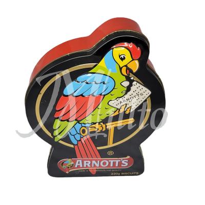 China Animal Shape Tin Irregular Shape Metal Can Of Food Models Parrot for sale