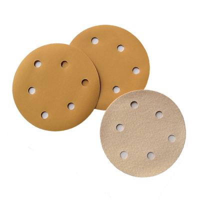 China Automotive Sandpaper Coated Sandpaper Aluminum Oxide Disc Sharp 6inch Gold Hook And Loop Sandpaper for sale