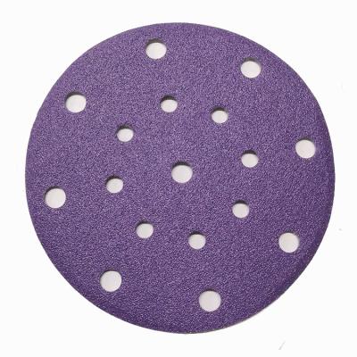 China High Efficiency 6inch 17holes Purple Ceramic Polyester Film Waterproof Sanding Paper High Quality Round Emery Paper For Automotive for sale