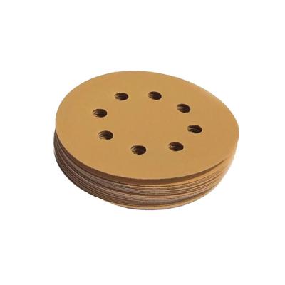 China 100pcs/box 125mm Yellow Color Paper Sharp Sanding Paper Abrasive Sandpaper Sanding Disc With 8 Holes For Automotive for sale