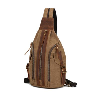 China Custom Small Canvas Fashion Men's Leather Women's Backpack Sport Cross - Body Sling Chest Shoulder Bag for sale