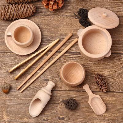 China Sensory Set of 8 Waldorf Wooden Toys Wooden Scoops and Tongs Montessori Play Bin Sensory Toys for sale