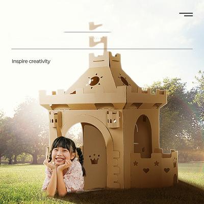 China 4-6 Year Old Cardboard Box Game Room For Kids Paper Castle Toy Montessori Game Gift Shell Box Hut Assembly Tent Kindergarten Manual DIY for sale