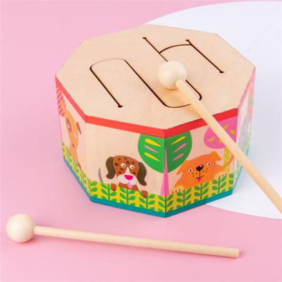 China Wood Kids Early Musical Instrument Baby Kids Musical Instrument Hand Beat Wooden Drum Toys for sale