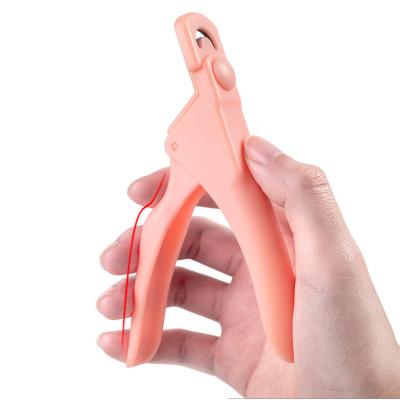 China Nail Art Salon Wholesale Blue Pink Nail Art Cutter Plastic French U Shaped Nail Tip Cutter for sale