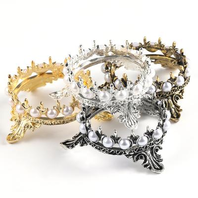 China Nail Art Salon Professional Metal Crown Pearl Golden Nail Brush Pen Holder Holder for Nail Pen Tools for sale