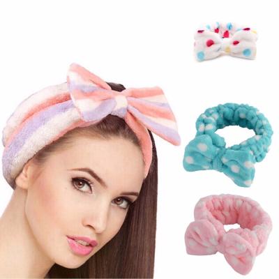 China Trendy Christmas Dot Striped Soft Bath Spa Flashing Bow Large Make Up Headband for sale