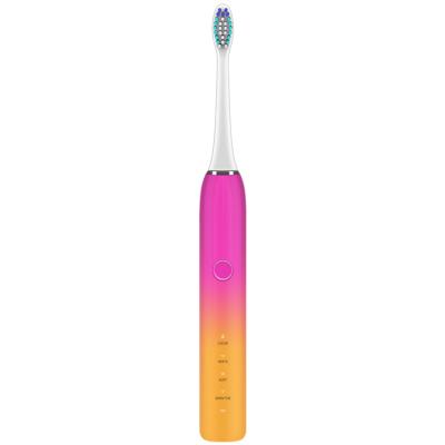 China 4 Frequency Modes Direct Deal Cleaning Travel Packing Discoloration Red and Yellow Vertical Grit Rechargeable Automatic Ultrasonic Electric Toothbrush for sale