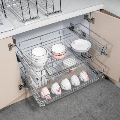 China High Quality Kitchen Cabinet Basket Buffet Accessories Multi Function Organizer Basket Kitchen Cabinet Pull Out Wire Basket for sale