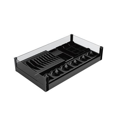 China Custom Aluminum Modern Factory Drawer Cabinet Storage Baskets Pull Out Kitchen Organizer with Dish and Bowl Holder for sale