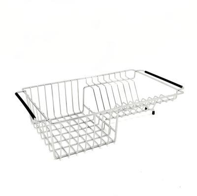 China Sustainable Expandable Stainless Steel Kitchen Dish Draining Rack Drainer Basket for sale