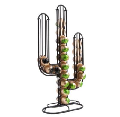 China Metal wire cactus coffee stand fashion design cactus capsule storage stand viable coffee capsules holder for sale