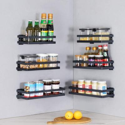 China Stored No Wire Wall Mount Multifunctional Spice Rack Kitchen Storage Drilling Seasoning Rack for sale