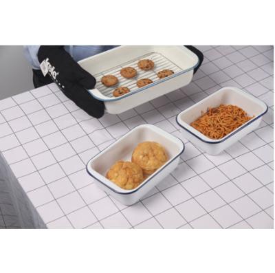 China Nordic Viable Enamel Metal Bakeware Steel Baking Dish Tray Metal Household Baking Dishes for sale