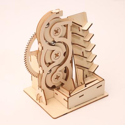 China Educational Cartoon Wooden Toy ROD Solar Power Mechanical Gear Toys Handmade Craft Marble Run Toy Puzzle for sale