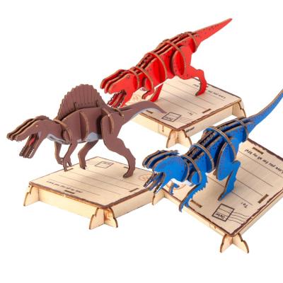 China Cartoon Toy Pack 3 of 3d UV Printing Dinosaur Wooden Puzzle Coloring Set for sale