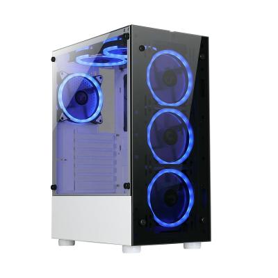 China With Fan White Tempered Glass Gaming Computer /pc Case Cabinet With RGB Fan for sale