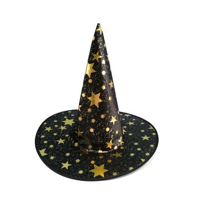 China Pink Single Layer Party Hat Halloween Witch Holiday Decorations 1pc Red Mesh Five Stars Dress Up Wizard Hat for sale