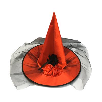 China Holiday Decorations Halloween Hat Children's Adult Prom Dress Rose Mesh Witch Hat Cosplay Props for sale