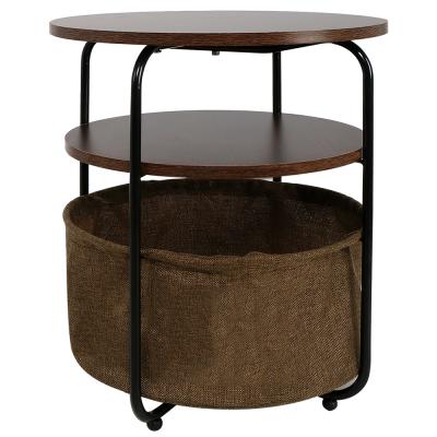 China Rush 2 tier side end table wood top round side table nightstand with storage bag for sale