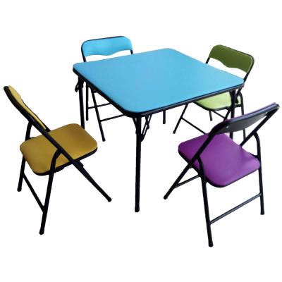 China Colorful Metal Kids Furniture 5 Piece Folding Metal Kids Table And Chair Set for sale