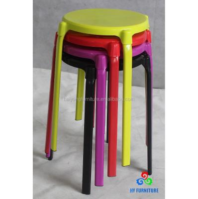 China Stackable Colorful Stackable Garden Sneaks Outdoor Plastic Stools With Metal Legs for sale