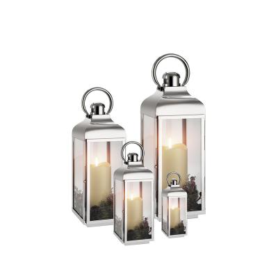 China Eurpopean Style Set Of 4 Lantern Moroccan Antique Lantern Decorative Silver Metal Lantern For Home Decor for sale