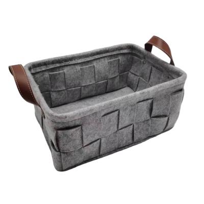 China Sustainable Gray Felt Woven Basket Handmade Laundry Hamper Storage Bag for sale