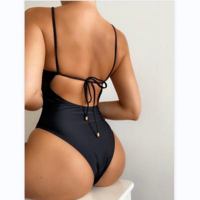 China UNISWIM 2022 Women Swimwear Black One Piece Breathable Swimwear High Cut Simplicity Solid Color Backless Beach Wear High Cut Sexy Fashion for sale