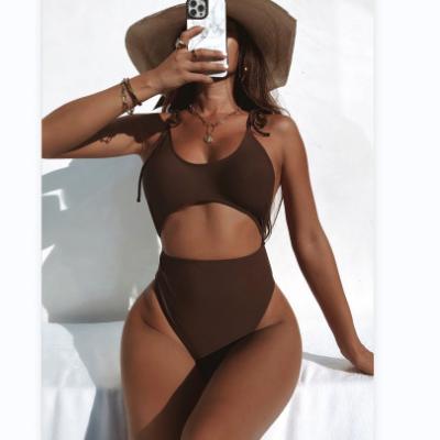 China UNISWIM 2022 Breathable One Piece Swimwear Hot Sexy Halter Neck Backless Swimsuit Hollow Out Beach Wear Simplicity Fashion Cut Out OEM ODM Top for sale