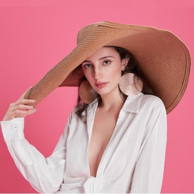 China Wholesale Custom Logo Striped Straw Hat UNISWIM Summer Ladies Solid Color Wide Brim Sun Visor Straw Hat Body Wide Brim Tweed Beach Women CÆ Large for sale