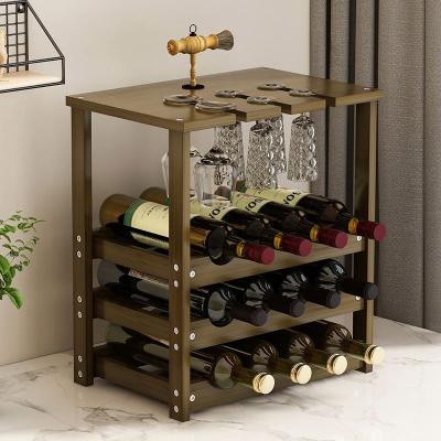 China Viable Industrial American Wholesale Wine Rack Restaurant Bar Furniture Wood Red Wine Table Desk Shelf for sale