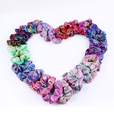 China New Invention Neon Party Bling Gradient Laser Fabric Hair Ties Scrunchies Elastic Band Hair Scrunchies for sale