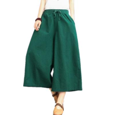 China Summer QUICK DRY Women's Thin Loose Eighth Pants Cotton And Drawstring Wide-Leg Linen Pants for sale