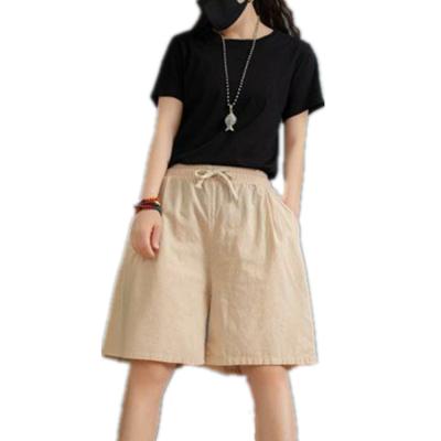 China Factory supply summer QUICK DRY cotton and canvas women's shorts loose wide leg high waist plus size sports shorts for sale