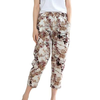 China Good Quality Breathable Summer High Waist Cotton And Linen Pants With Women's Casual Floral Print for sale