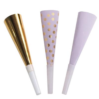 China Wholesale EASTTERN 2022 New Product Birthday Paper Party Horn With Stamp Polka Dot Hot Anniversary Wedding Celebrations Party Supplies for sale