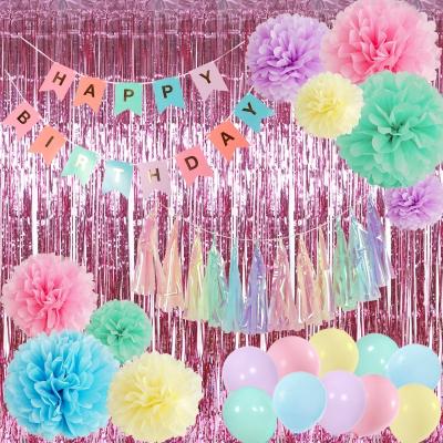 China 2021 Easttern Fancy Party ITEM supplies for Macaron themed party decoration include foil curtain pom poms tassels balloons wholesale for sale