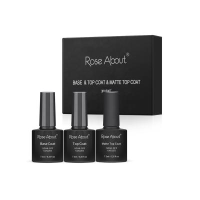 China Rose About Long Lasting Base Coat And Top Coat Set Customized Private Label Base And Matte Top Coat UV Gel Nail Polish Kits for sale