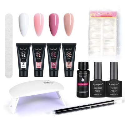 China Art Products Rose About Poly Gel Nail UV LED Gel Nail Set Lamp Nail Base Kit Slip Coat UV Poly Solution Top Extension for sale