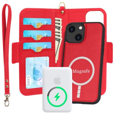 China Red color flip shockproof leather case for APPL iphone13 with wireless charging magsafe phone case wholesale for sale