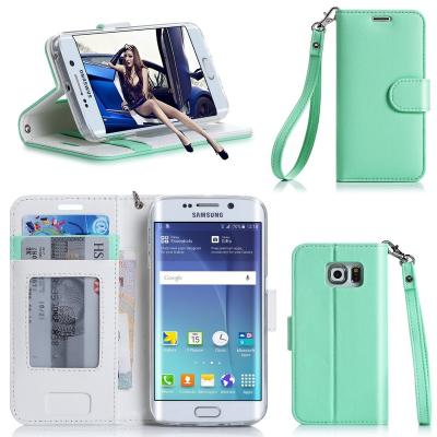 China Wallet Design with Strap and Many Angles Wholesale Leather Purse Style Phone Case Durable Wallet Phone Case for Samsung S6 Edge for sale