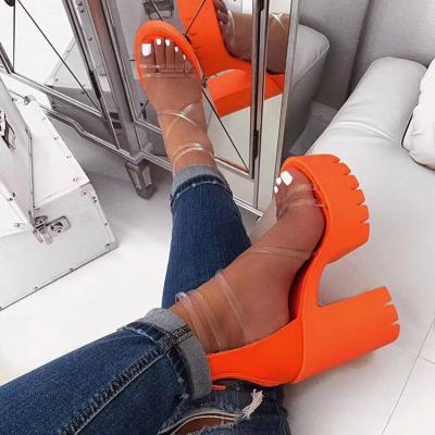 China 2022 Fashion Trend Nightclub Party Chunky Heel Shoes Women Sandals Black Block New Lodging Transparent Platform Heels Shoes For Women for sale