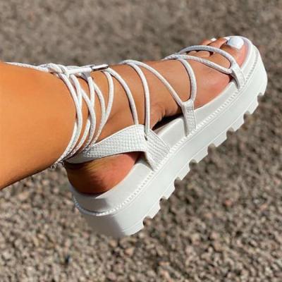 China Fashion Trend Summer White Black Crisscross Lace Up Sandals Large Size Buns Shoe Cross-shoes Ease Shoes For Women Strappy Heels Ladies for sale