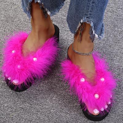 China 2022 Fashion Trend Sale Women Plush Thong Sandals Summer Solid Color Hot Thick Bottom Ladies Slippers for sale