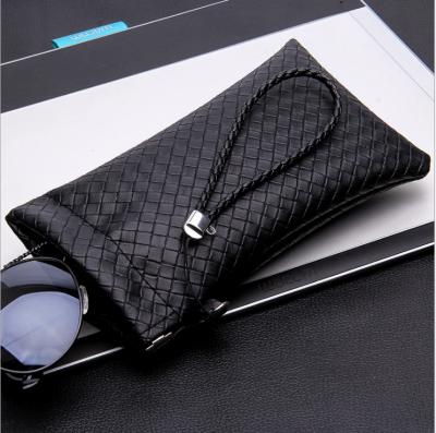 China Wholesale High Quality Durable Soft Drawstring Spring Clip PU Leather Glasses Bag, Logo Sunglasses Pouch Custom Made for sale