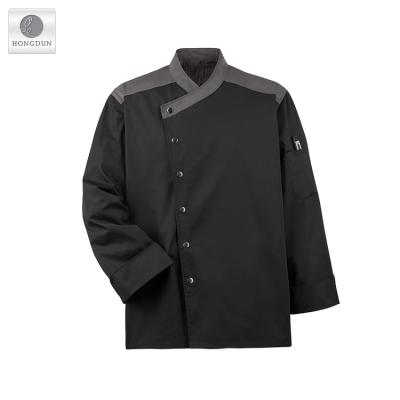 China Chef Anti Shrink Coat Jacket Black with Gray Piping Restaurant Work Wear Uniforms for sale