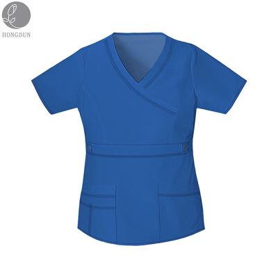 China Revolution Womens Workwear Anti-Wrinkle Fake Wrap Solid Scrub for sale