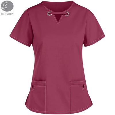 China Hospital Field Fashion Top Scrubs Uniform Women Stretched Nurse Staff Top for sale