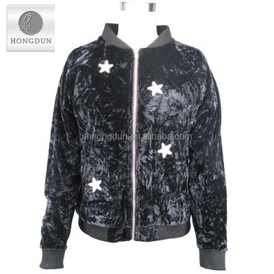 China Other High Quality Black Poly / Spdx Velvet Jacket With Zipper And Star Embroidered Top Trims for sale